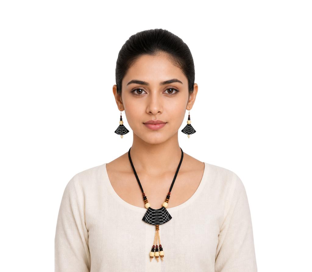 Purely Handmade Terracotta Rope Necklace With Earrings