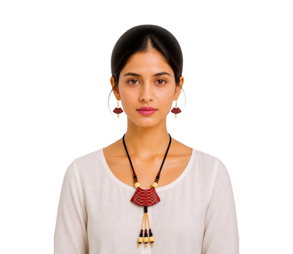 Purely Handmade Terracotta Rope Necklace With Earrings