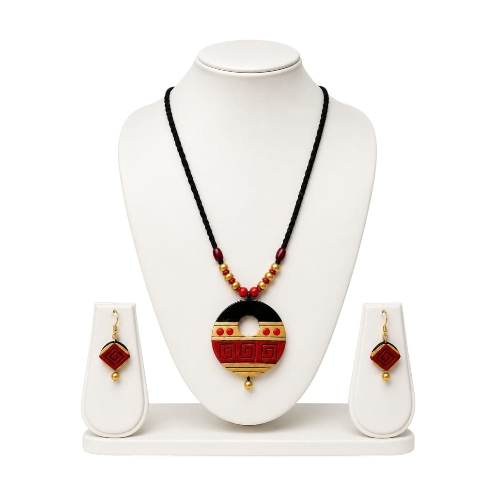 Purely Handmade Terracotta Rope Necklace With Earrings