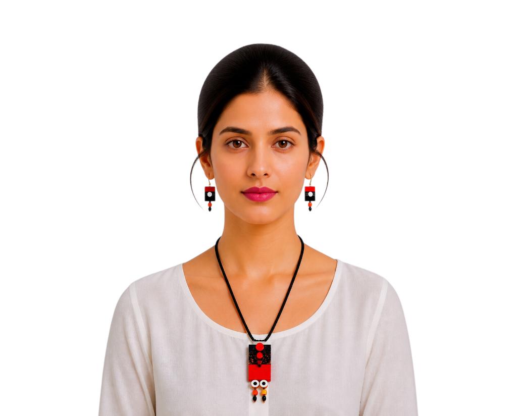 Purely Handmade Terracotta Rope Necklace With Earrings