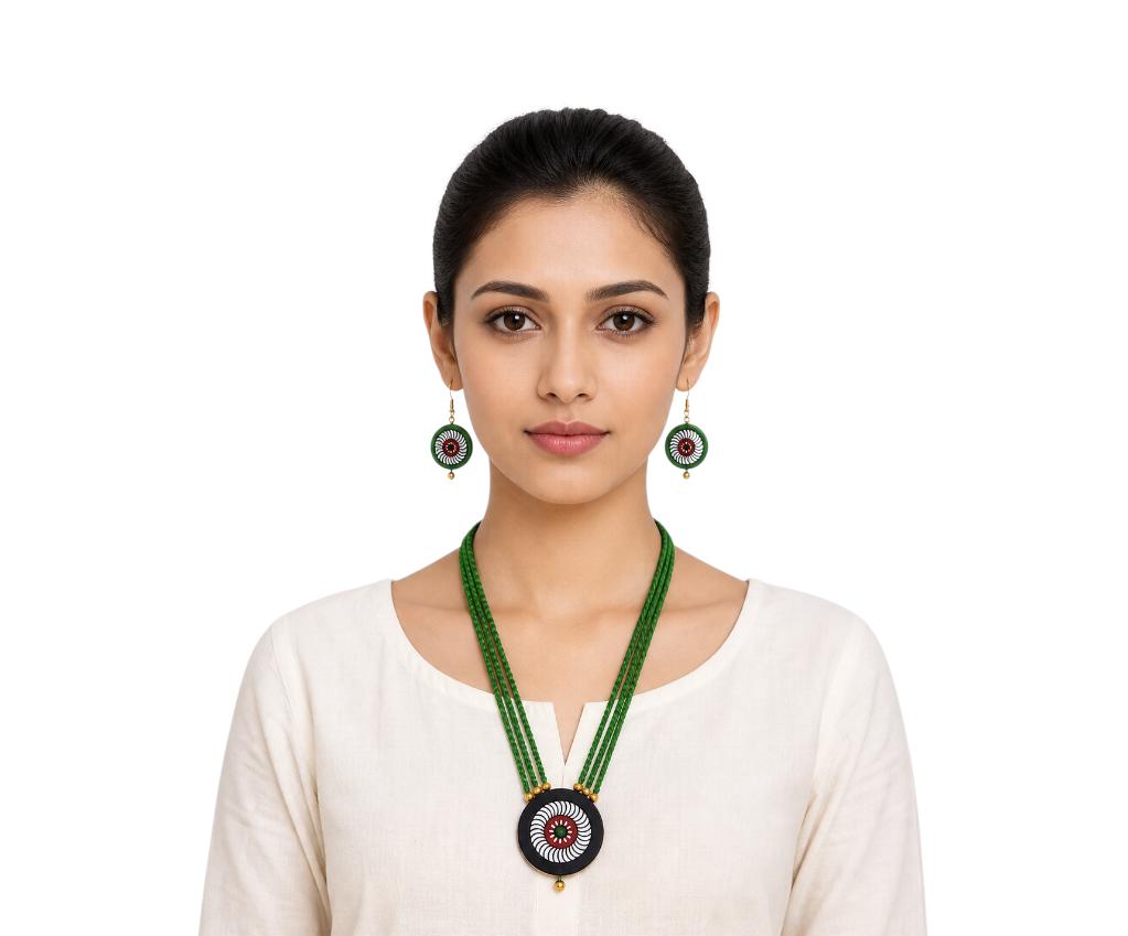 Purely Handmade Terracotta Rope Necklace With Earrings