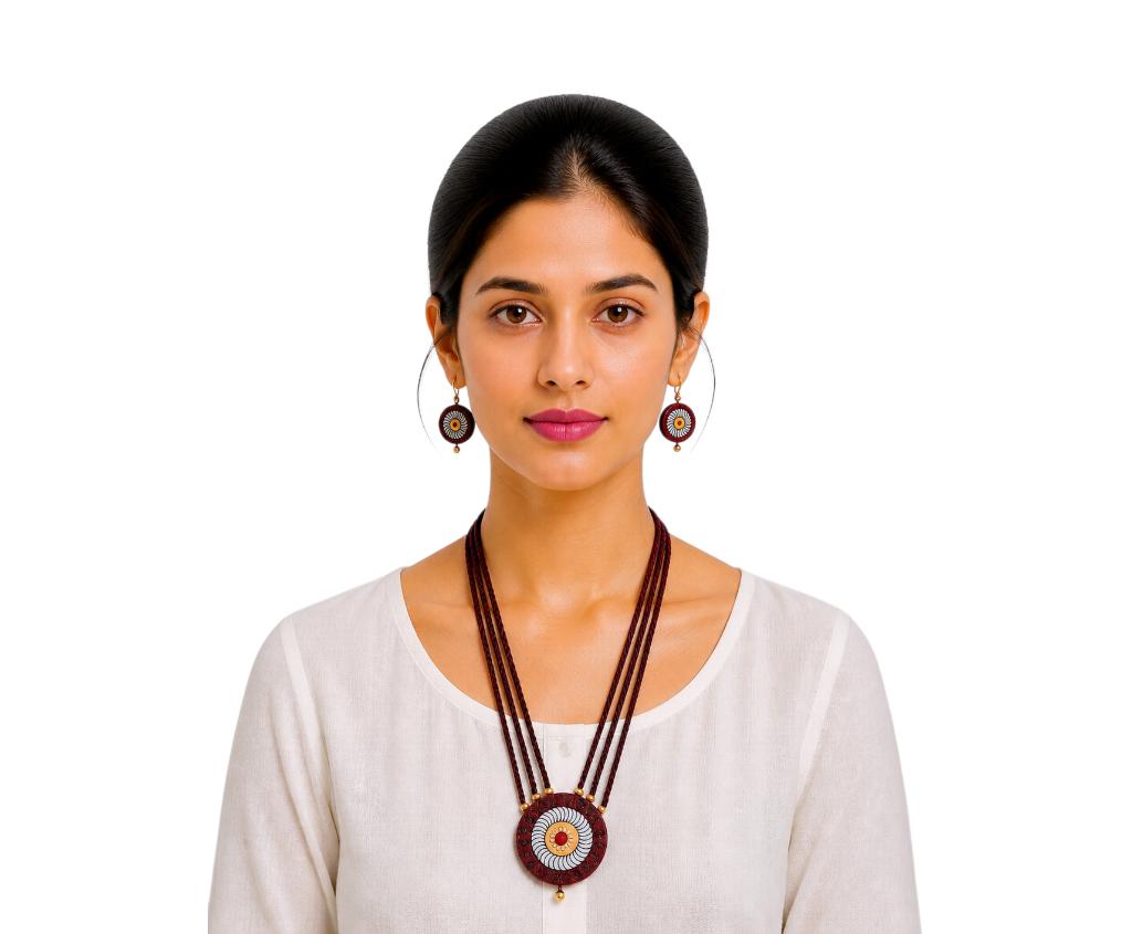 Purely Handmade Terracotta Rope Necklace With Earrings