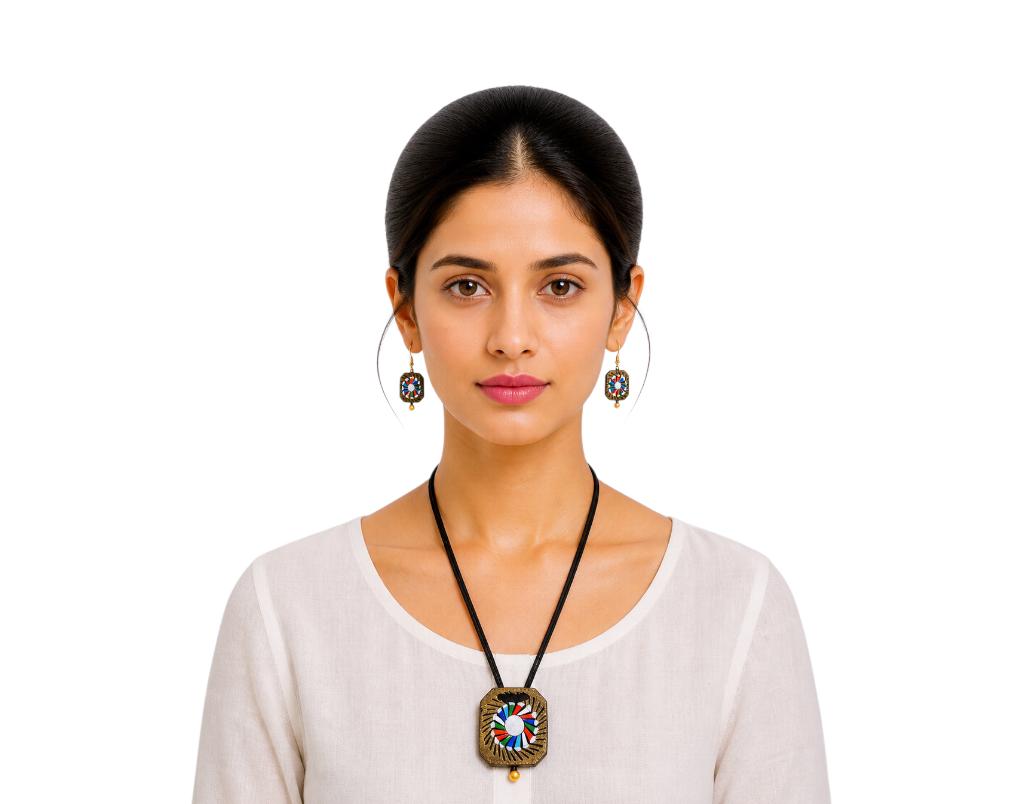 Purely Handmade Terracotta Rope Necklace With Earrings