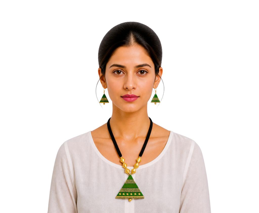 Purely Handmade Terracotta Rope Necklace With Earrings