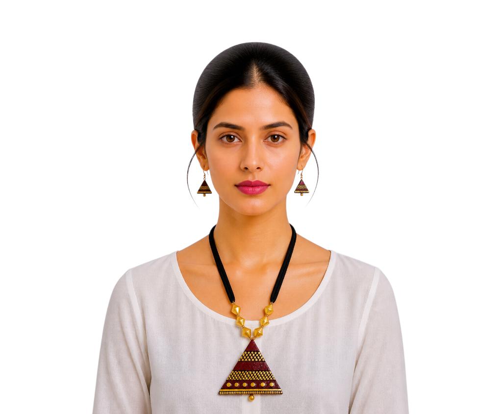 Purely Handmade Terracotta Rope Necklace With Earrings