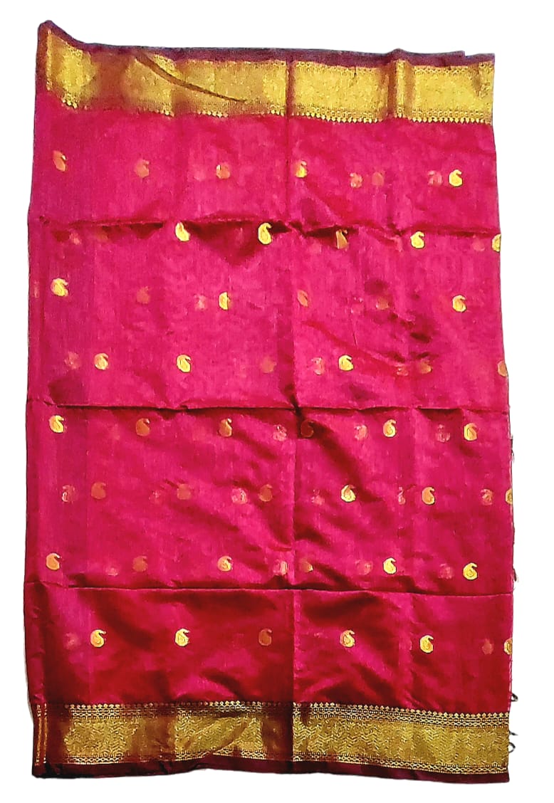 Maheshwari Cotton Silk Saree with Contrast Blouse & Contrast Pallu