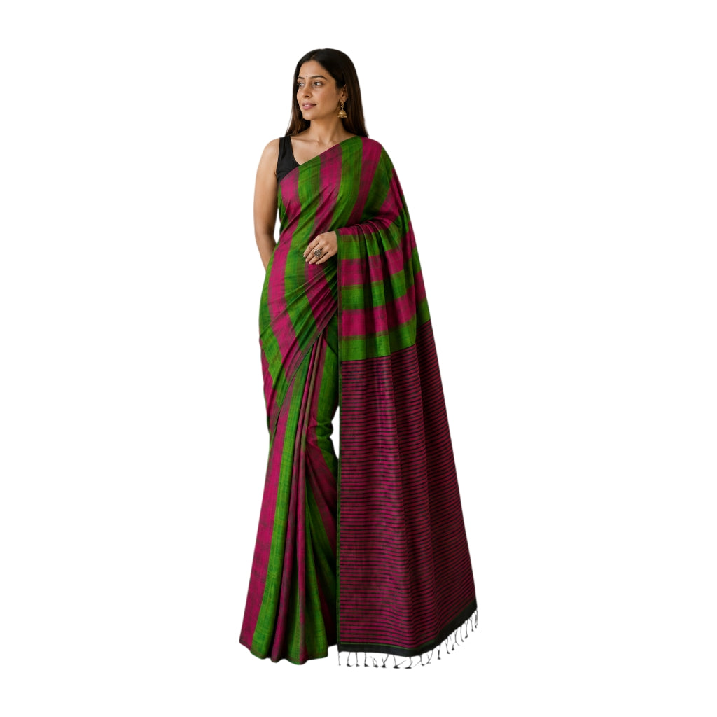 Pure Cotton Handloom Striped Sarees with Blouse Piece