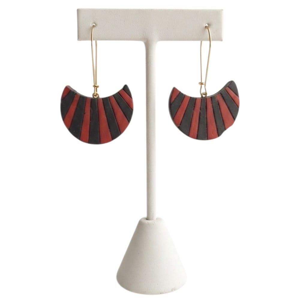 Terracotta Half Moon Striped Dangler Earrings
