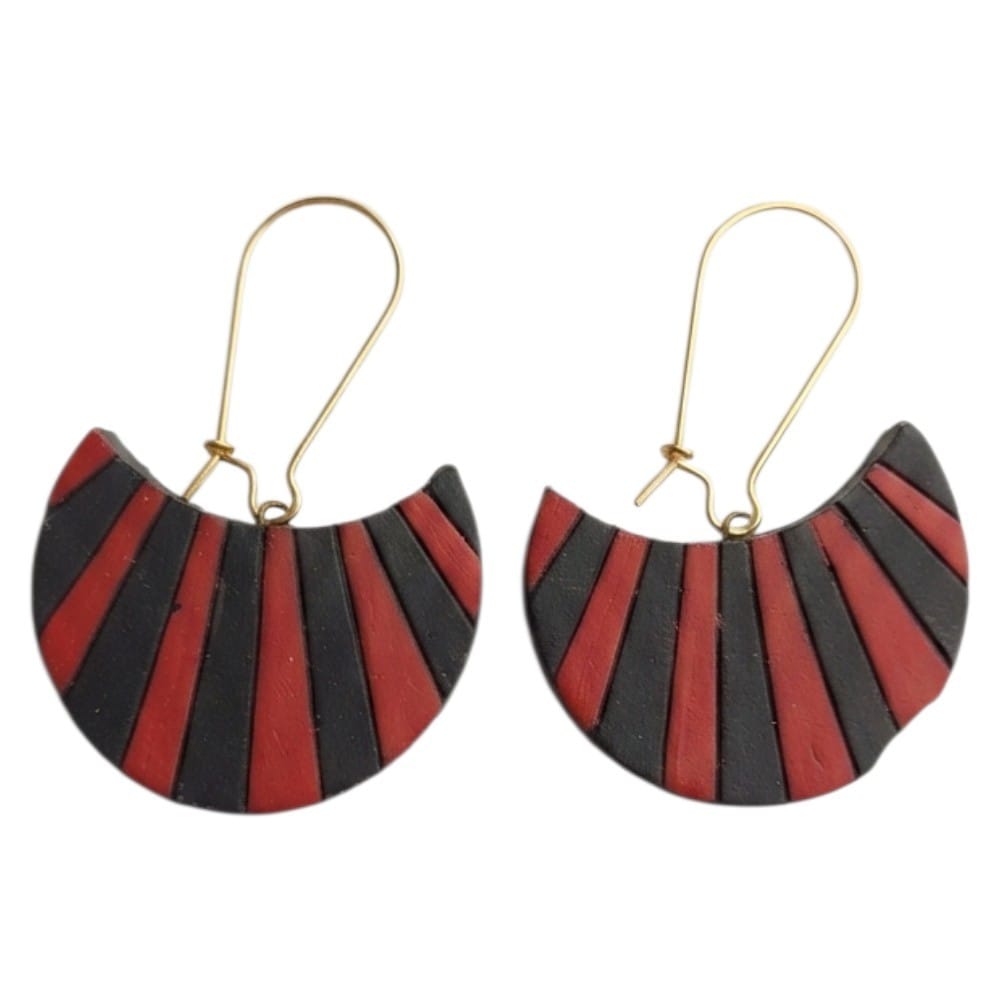 Terracotta Half Moon Striped Dangler Earrings
