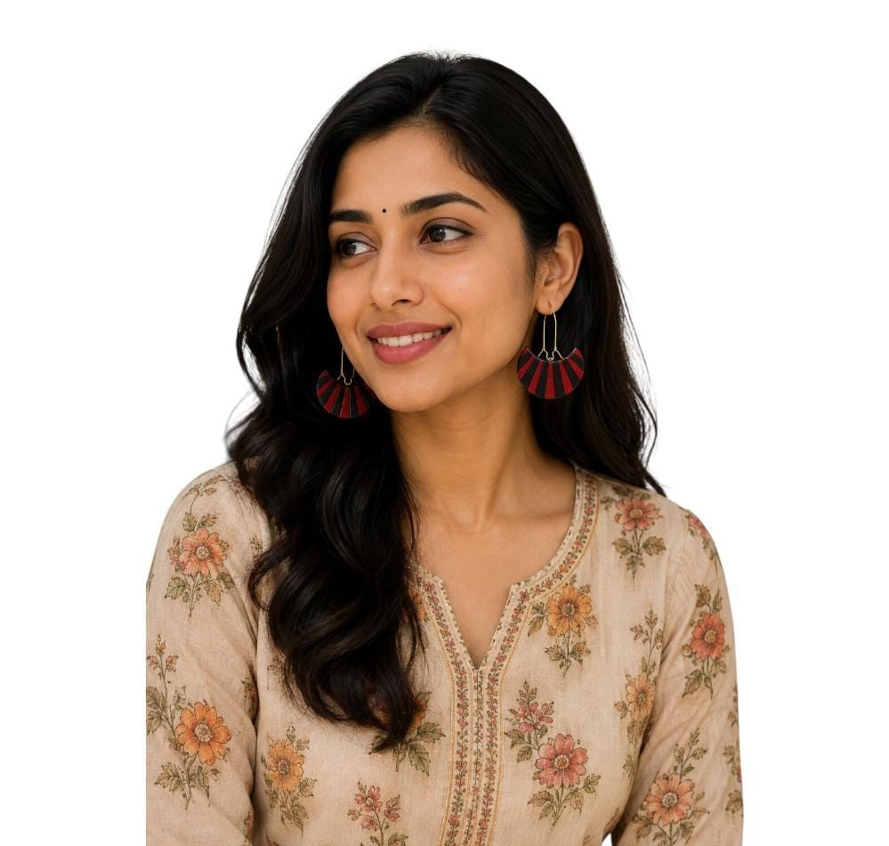 Terracotta Half Moon Striped Dangler Earrings
