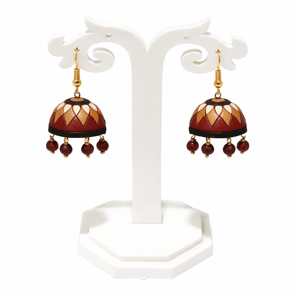 Purely Handmade Terracotta Multi-Coloured Dome Shaped Jhumka Earrings(With Beads)
