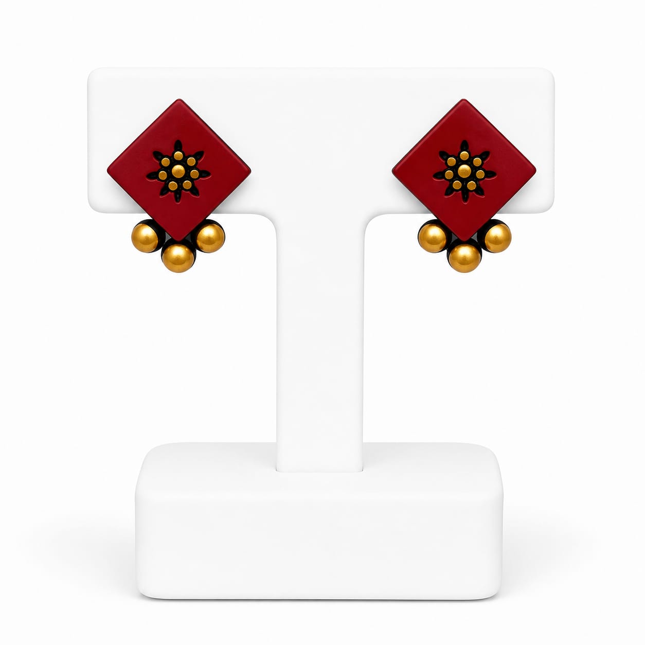 Lightweight Diamond Shaped Terracotta Stud Earrings