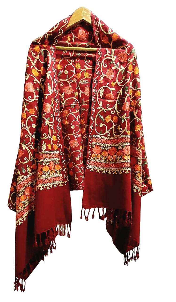 Premium Kashmiri Aari Embroidered Lightweight Shawl for Women & Girls