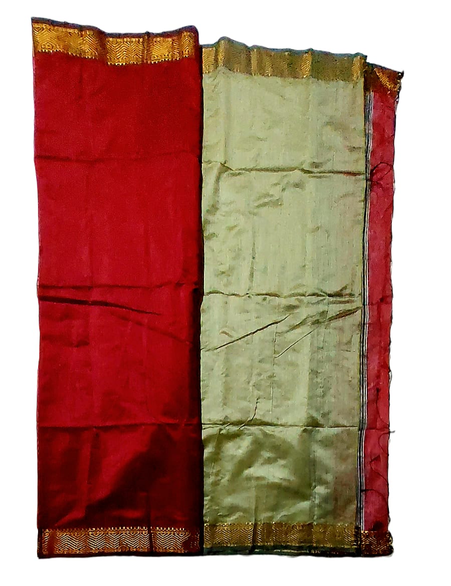 Maheshwari Cotton Silk Saree with Contrast Blouse & Contrast Pallu
