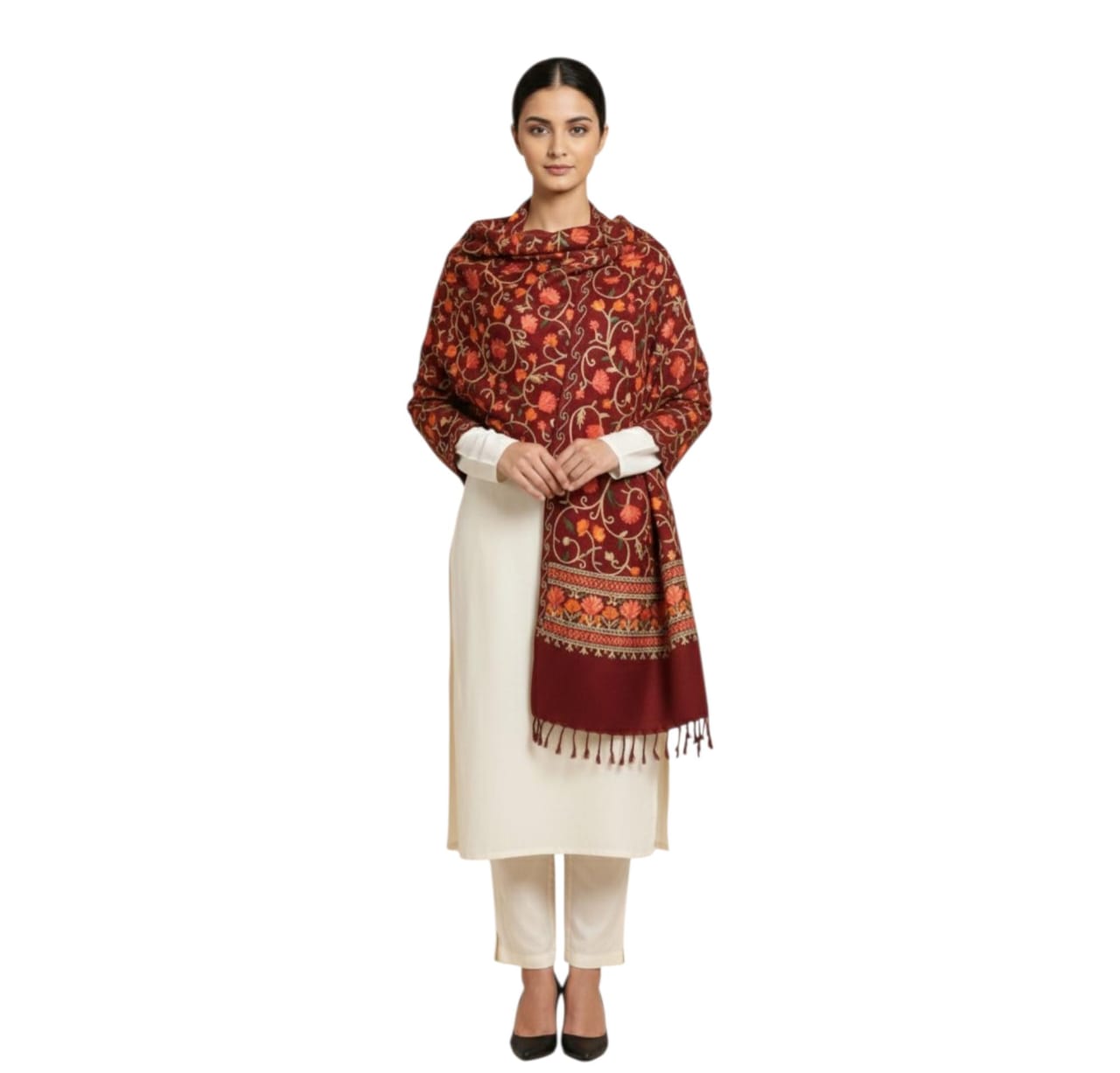 Premium Kashmiri Aari Embroidered Lightweight Shawl for Women & Girls