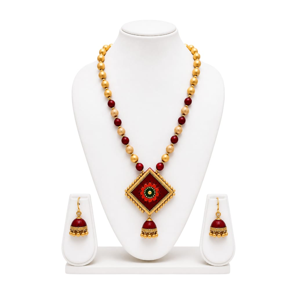 Purely Handmade Terracotta Rope Necklace With Earrings