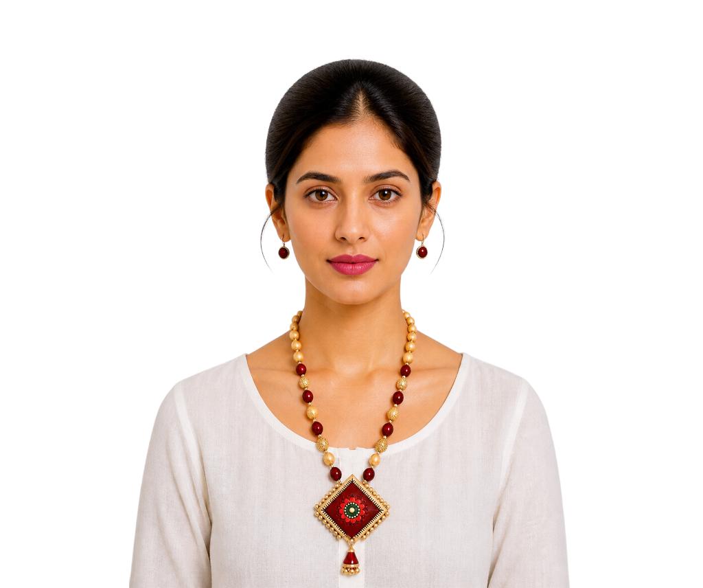 Purely Handmade Terracotta Rope Necklace With Earrings