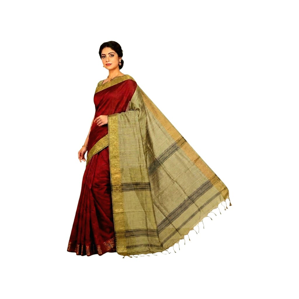 Maheshwari Cotton Silk Saree with Contrast Blouse & Contrast Pallu