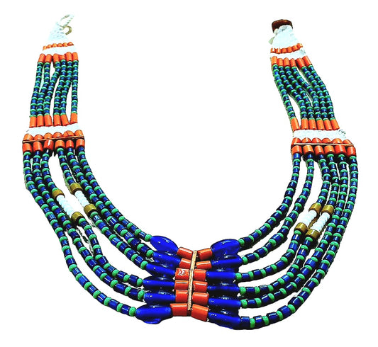 Purely Handmade Tribal Traditional Glass Beads Necklace(Three Layered)