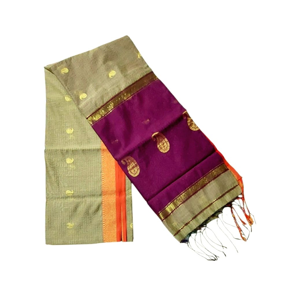 Maheshwari Cotton Silk Saree with Contrast Blouse & Contrast Pallu