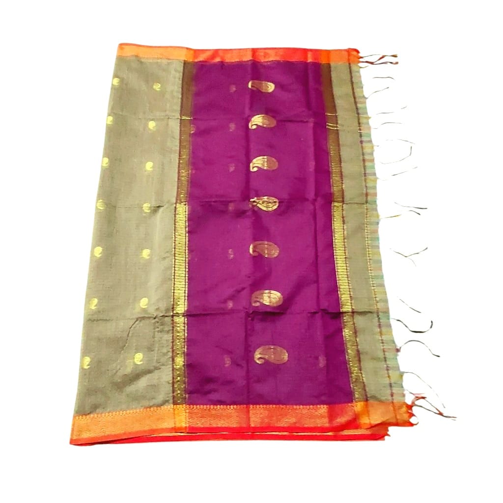 Maheshwari Cotton Silk Saree with Contrast Blouse & Contrast Pallu
