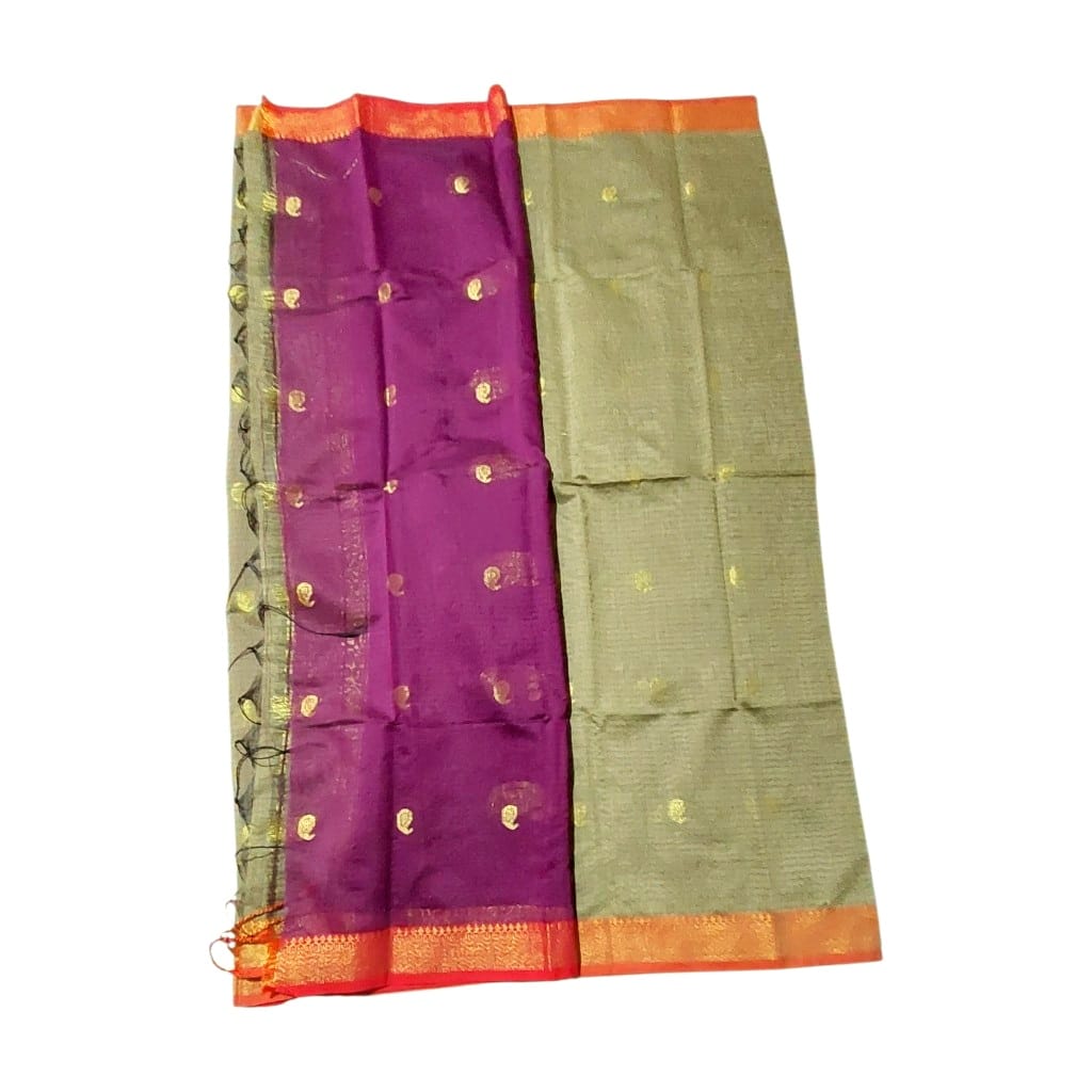 Maheshwari Cotton Silk Saree with Contrast Blouse & Contrast Pallu