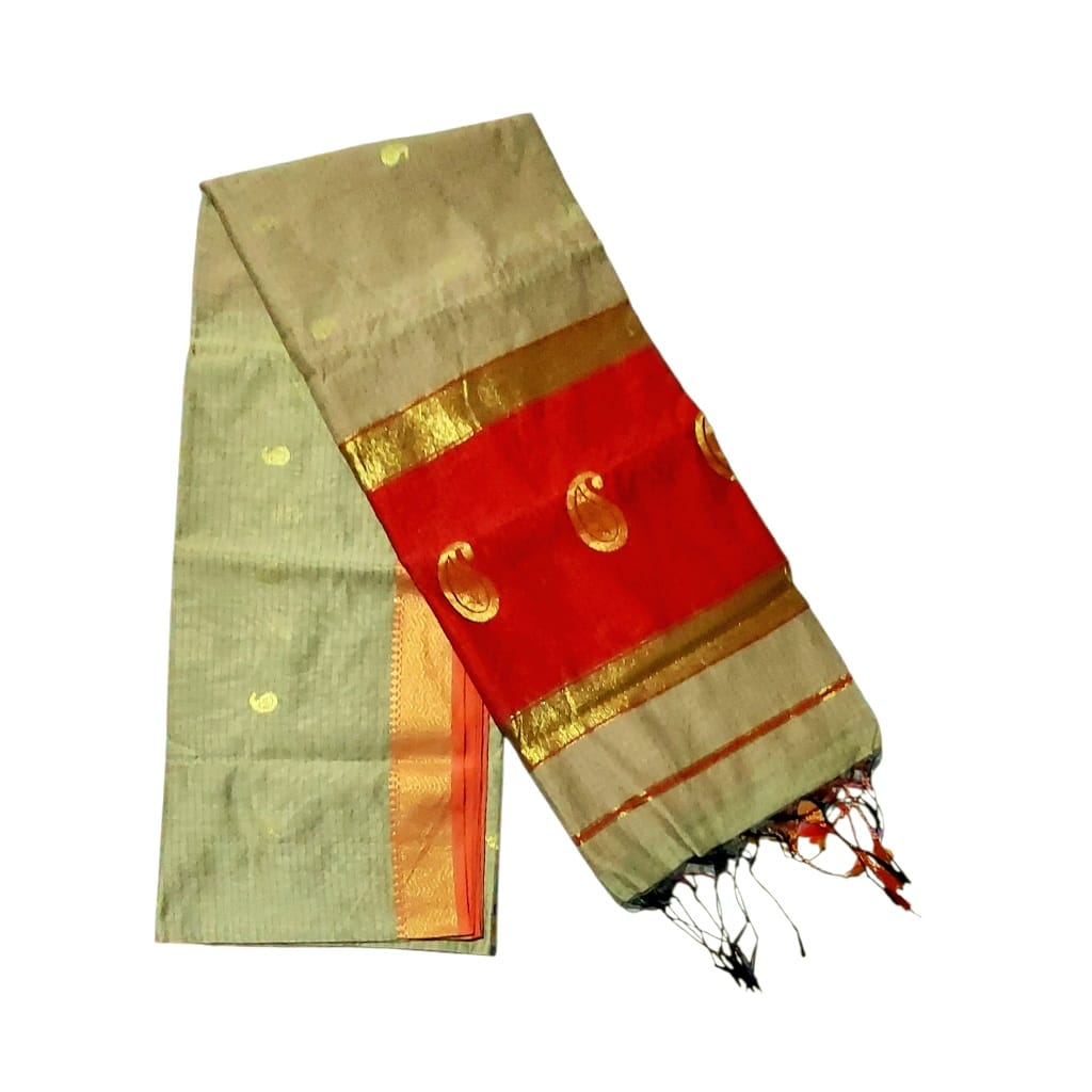 Maheshwari Cotton Silk Saree with Contrast Blouse & Contrast Pallu