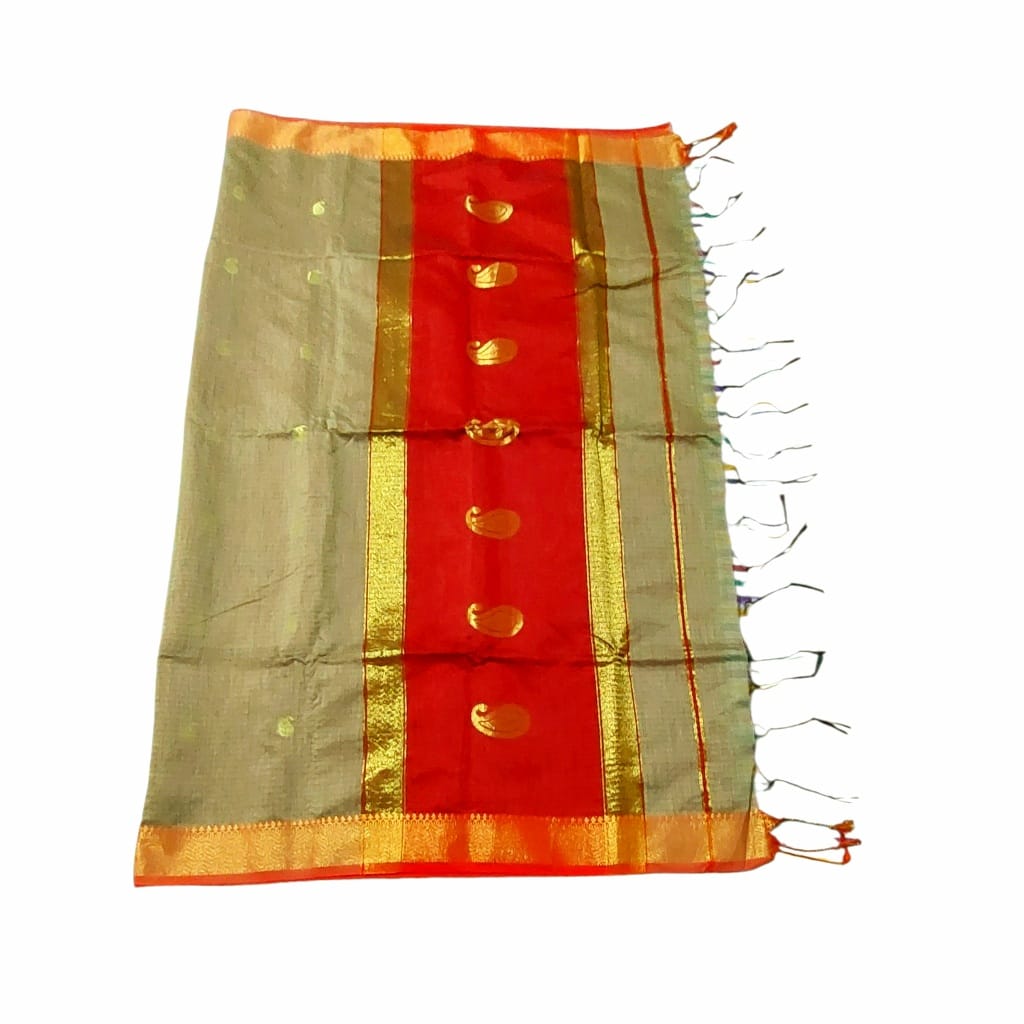 Maheshwari Cotton Silk Saree with Contrast Blouse & Contrast Pallu