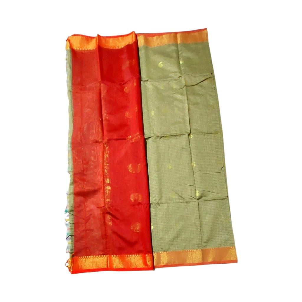 Maheshwari Cotton Silk Saree with Contrast Blouse & Contrast Pallu