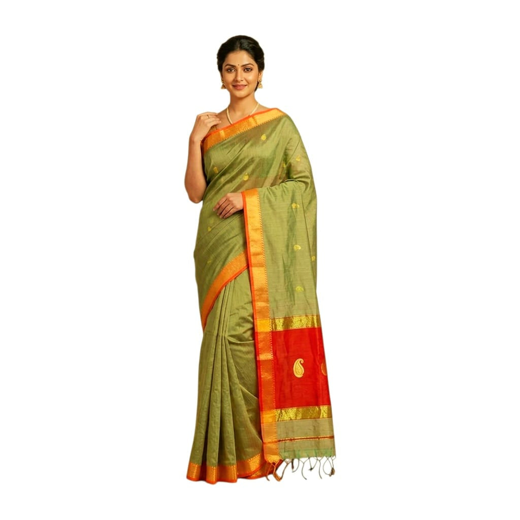 Maheshwari Cotton Silk Saree with Contrast Blouse & Contrast Pallu