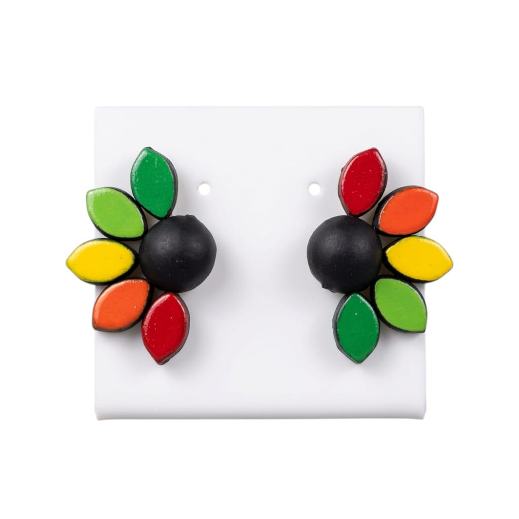 Terracotta Half - Circle Floral Stud Earrings