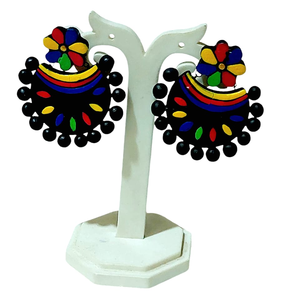 Fashweave Purely Handmade Terracotta Stud Earrings (Half Circle Floral Design)