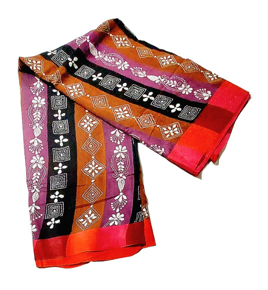 Purely Handmade Dual Colour Khadi Kantha Embroidered Saree