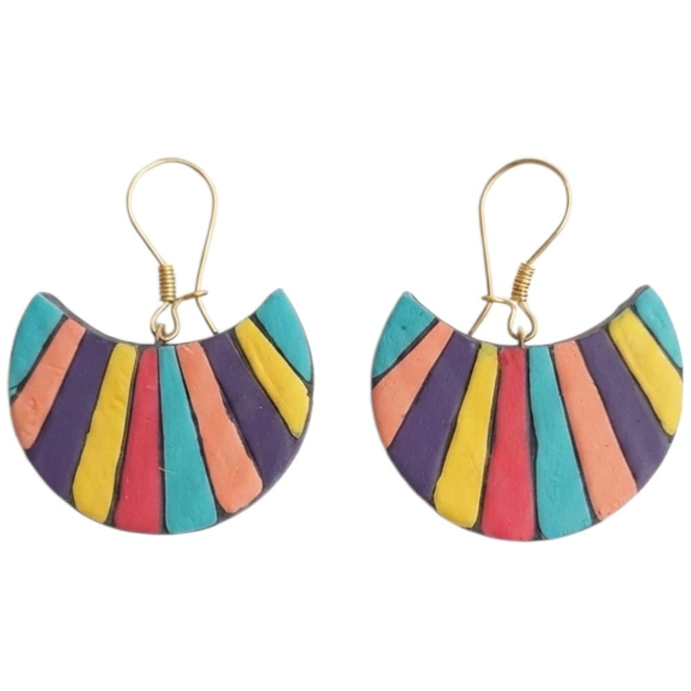 Terracotta Half Moon Striped Dangler Earrings
