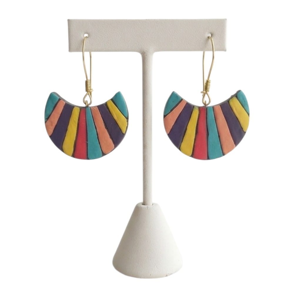 Terracotta Half Moon Striped Dangler Earrings