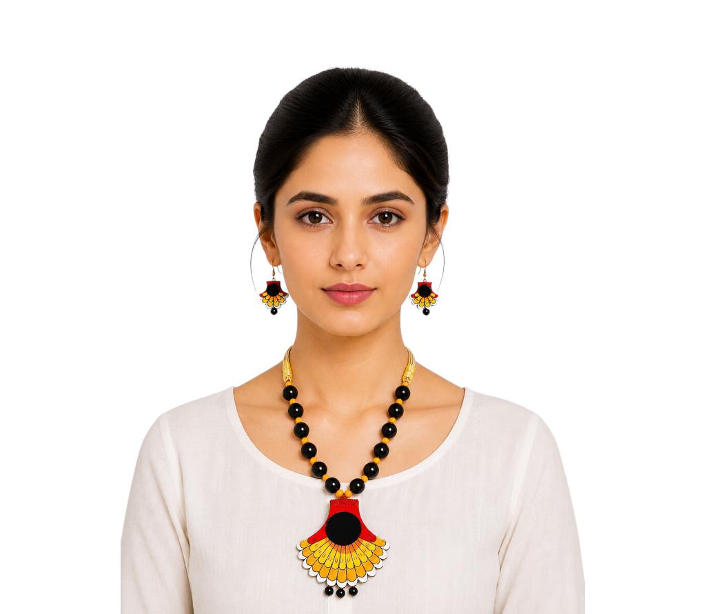 Purely Handmade Terracotta Rope Necklace With Earrings