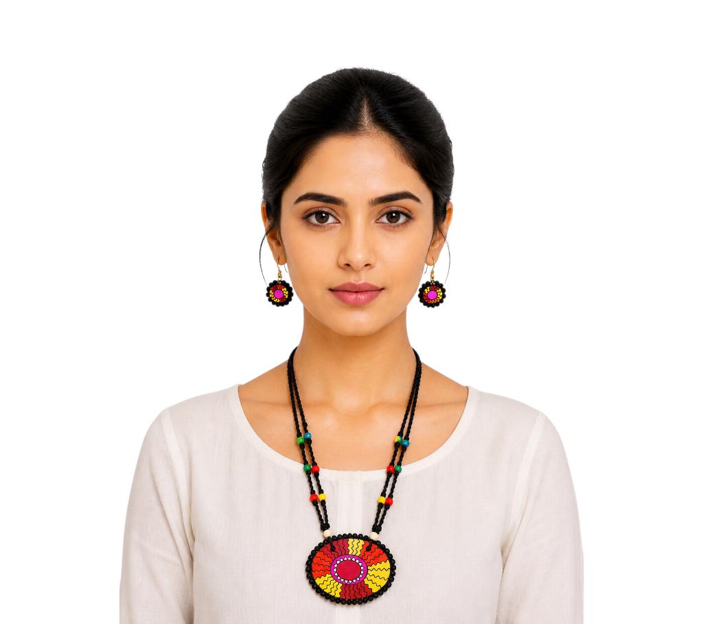 Purely Handmade Terracotta Rope Necklace With Earrings