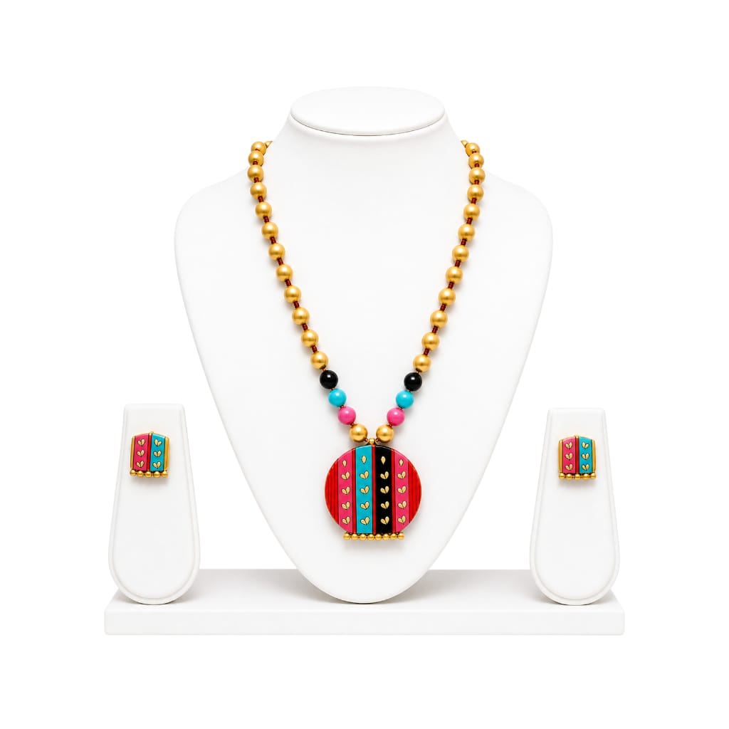 Purely Handmade Terracotta Rope Necklace With Earrings