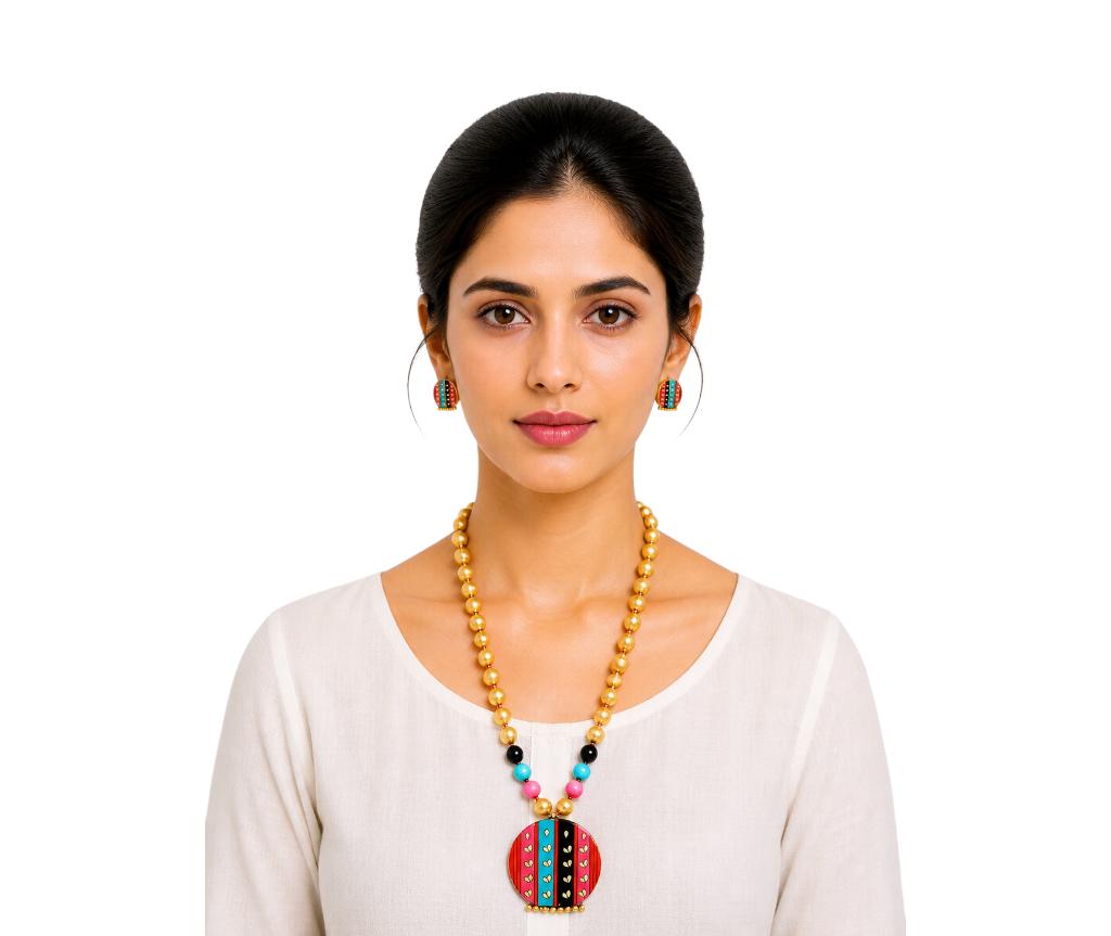 Purely Handmade Terracotta Rope Necklace With Earrings
