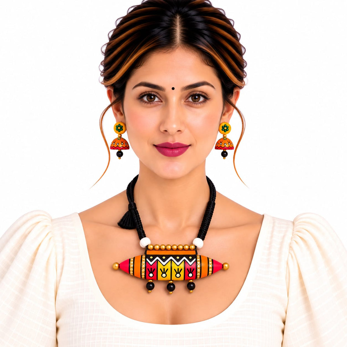 Lightweight Purely Handmade Terracotta Rope Necklace With Earrings