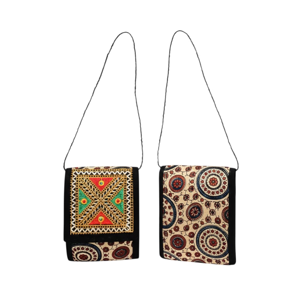 Ajrakh Printed Kutch Embroidery Sling Bag