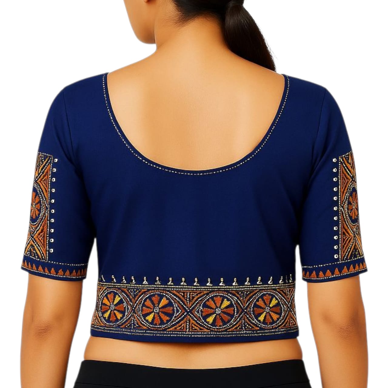 Handmade & Hand Kantha Stitched Embroidered Cotton Blouse Piece(Unstitched)