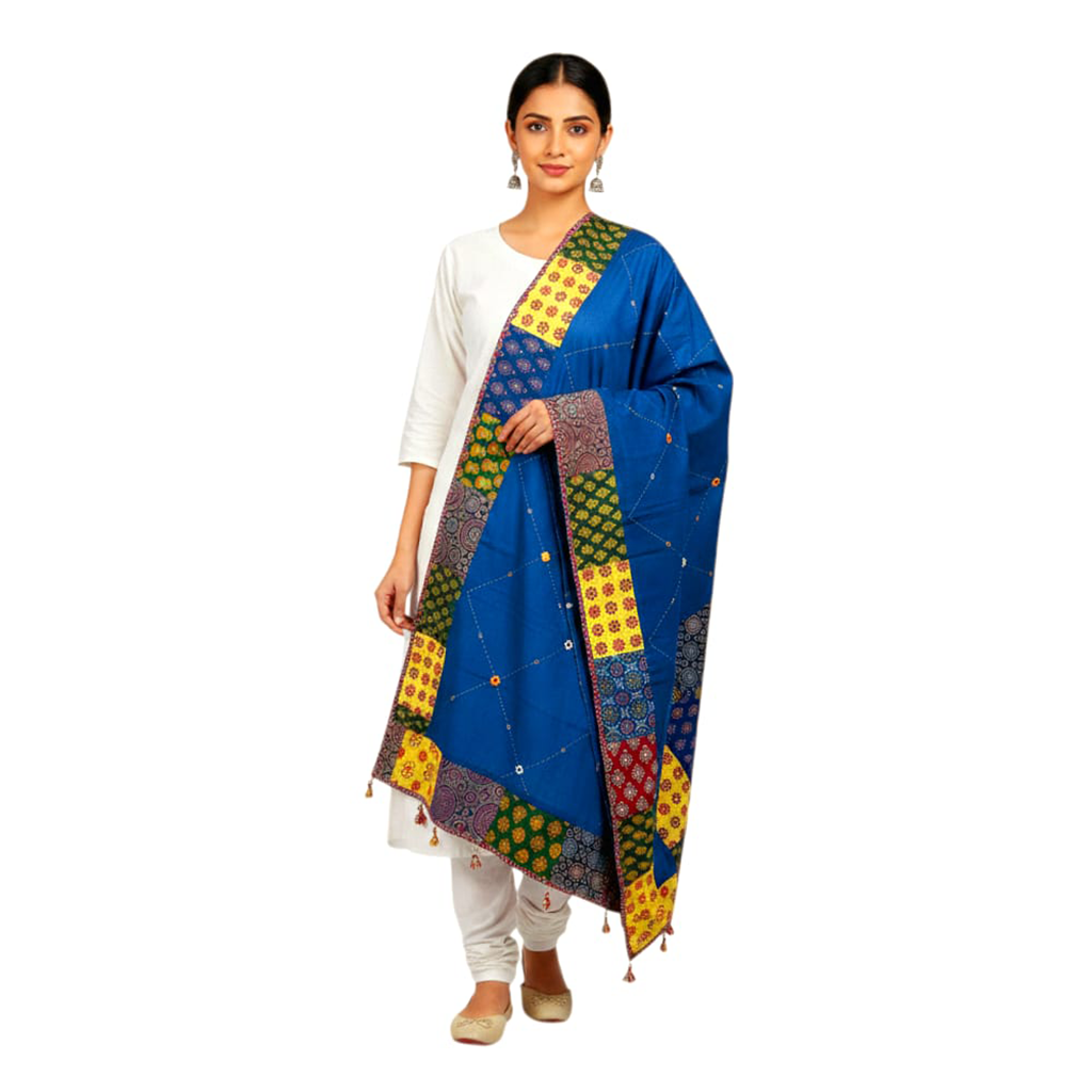 Elegant Ajrakh Hand Block Printed Cotton Dupatta