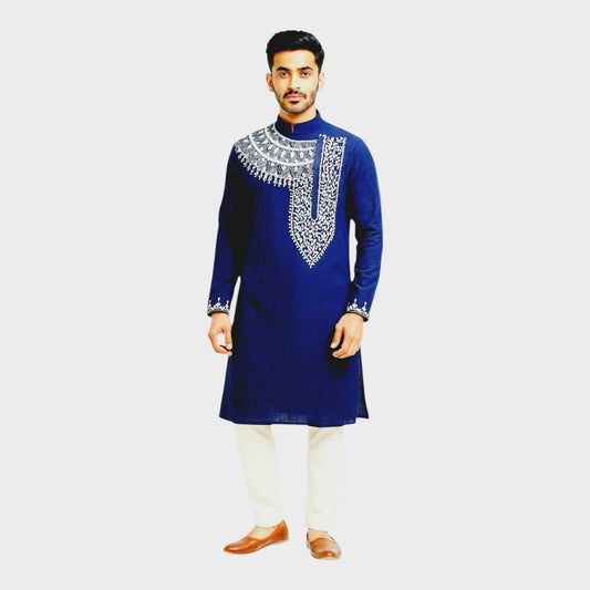 Pure Cotton Men's Kantha Long Kurta