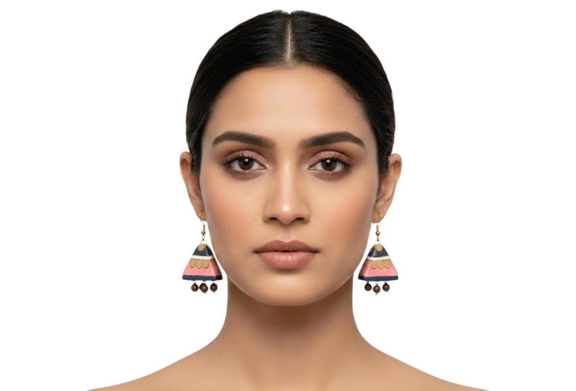 Purely Handmade Terracotta Metallic Conical Jhumka Designer Earrings