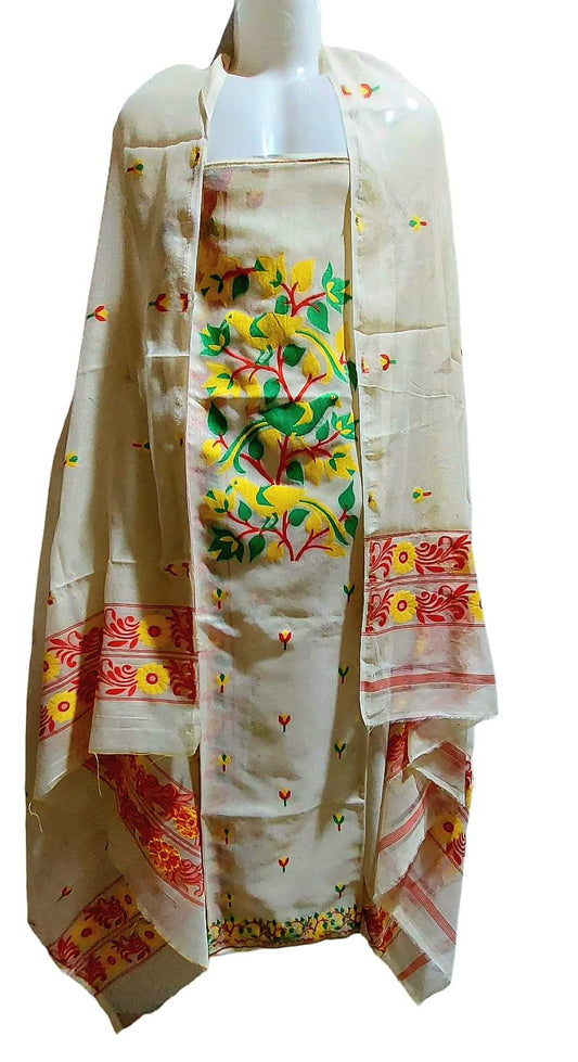 Purely Handmade Kota Silk By Cotton 2 piece Suit Set With Jamdani Weave