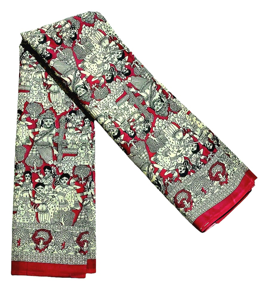 Women's Pure Cotton Hand Block Printed Kalamkari Sarees