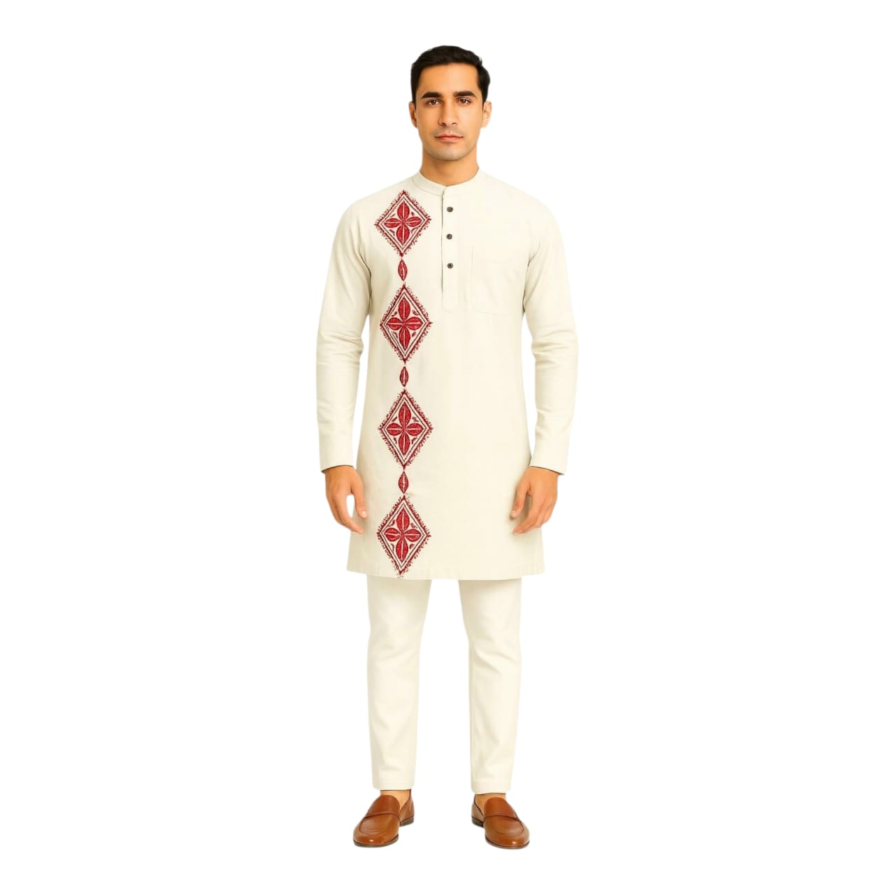 Pure Cotton Short Kurta For Men( With Kantha Stitch Hand Embroidery Work)