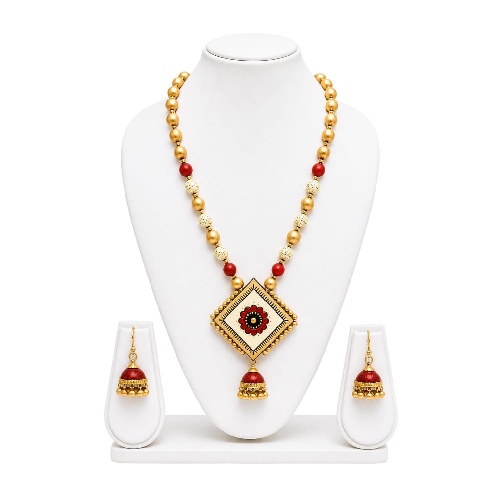 Purely Handmade Terracotta Rope Necklace With Earrings