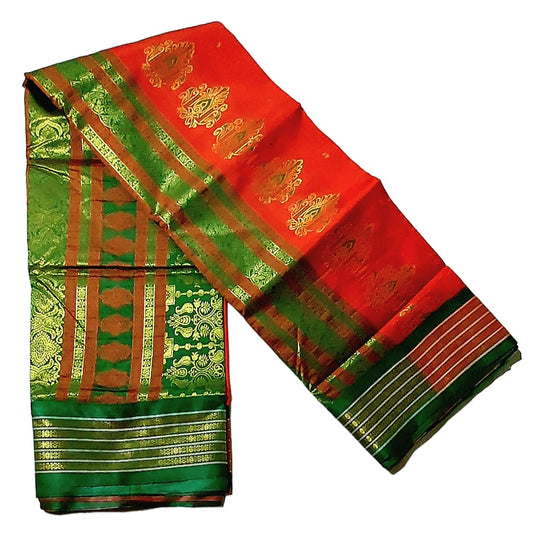 Women's Bomkai Silk Saree with Meenakari Thread & Golden Zari Work